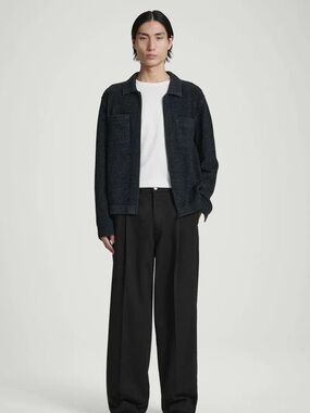 COS Two Tone Relaxed Cotton Knitted Bomber Jacket Blue Size Medium